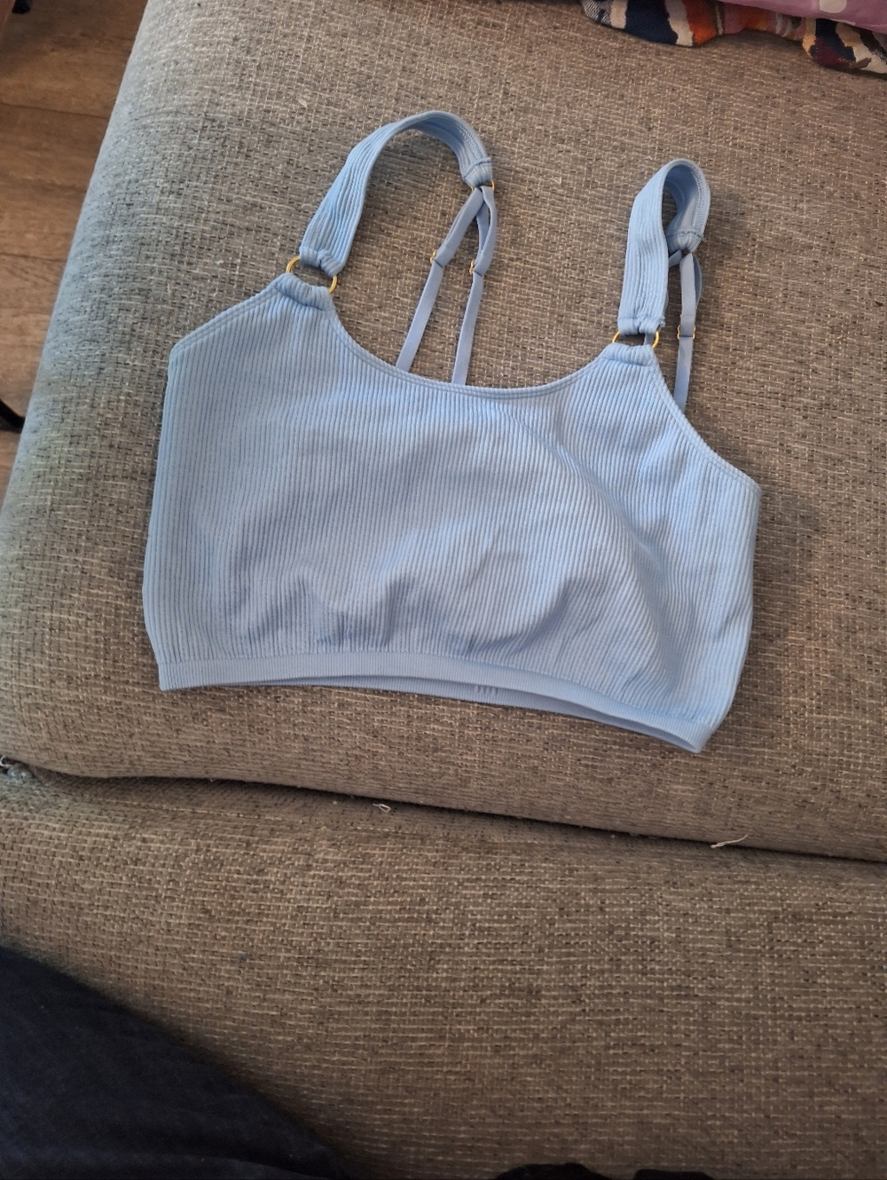 Light Blue Ribbed Bralette Top Aerie Large - Picture 2 of 2